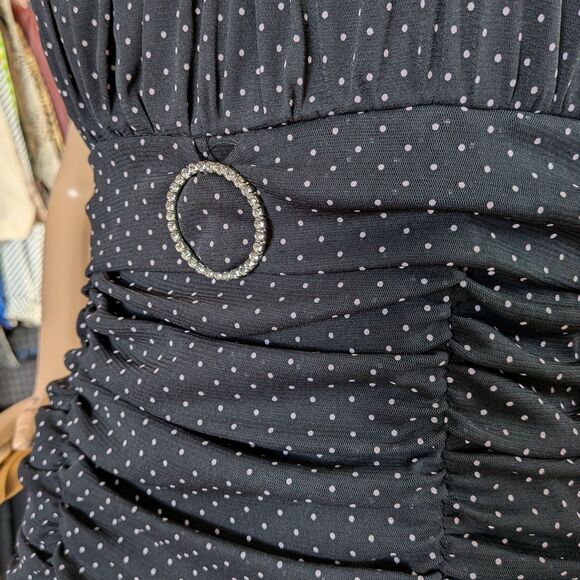 Vintage Y2K Polka Dot Mini Dress Mesh Milkmaid Whimsigoth Handkerchief Hem Large - Picture 10 of 12